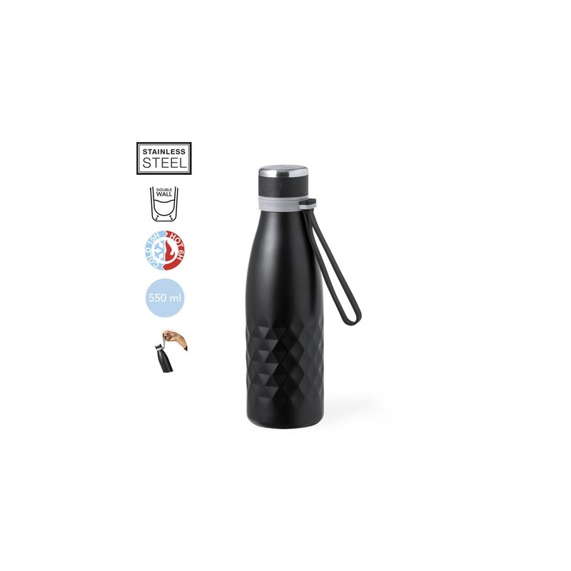 Bouteille Isotherme Thermique Éco-responsable 550 ml Hexor Matières : acier inoxydable Couleurs : noir marquage laser ultra préc
