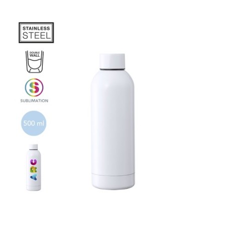 Bidon Thermique Personnalisé Sublimation Cadeau d'Entreprise Hodis Matières : acier inoxydable Couleurs : blanc personnalisable 