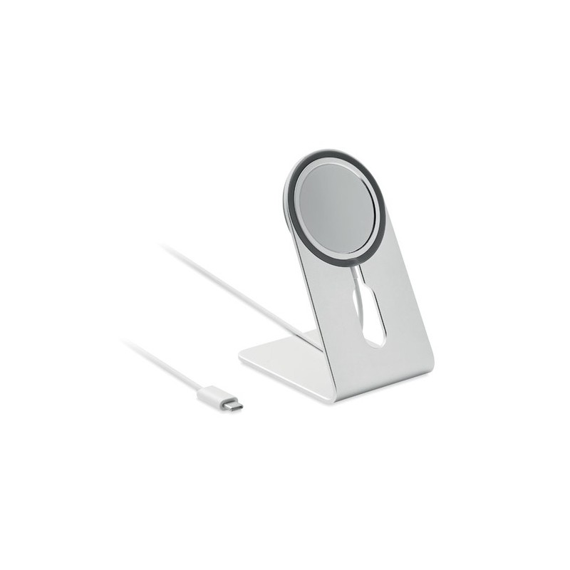 Chargeur portable magnétique personnalisé 15W pas cher - MELIS Matières : aluminium Couleurs : argenté mat