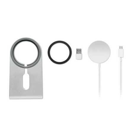 Chargeur portable magnétique personnalisé 15W pas cher - MELIS Matières : aluminium Couleurs : argenté mat personnalisable avec 