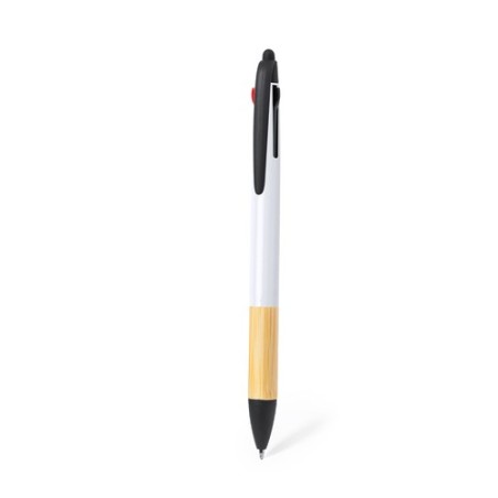 Stylet Multifonction Personnalisé en Bambou - Bille Milok Matières : bambou Couleurs : blanc personnalisable avec votre logo