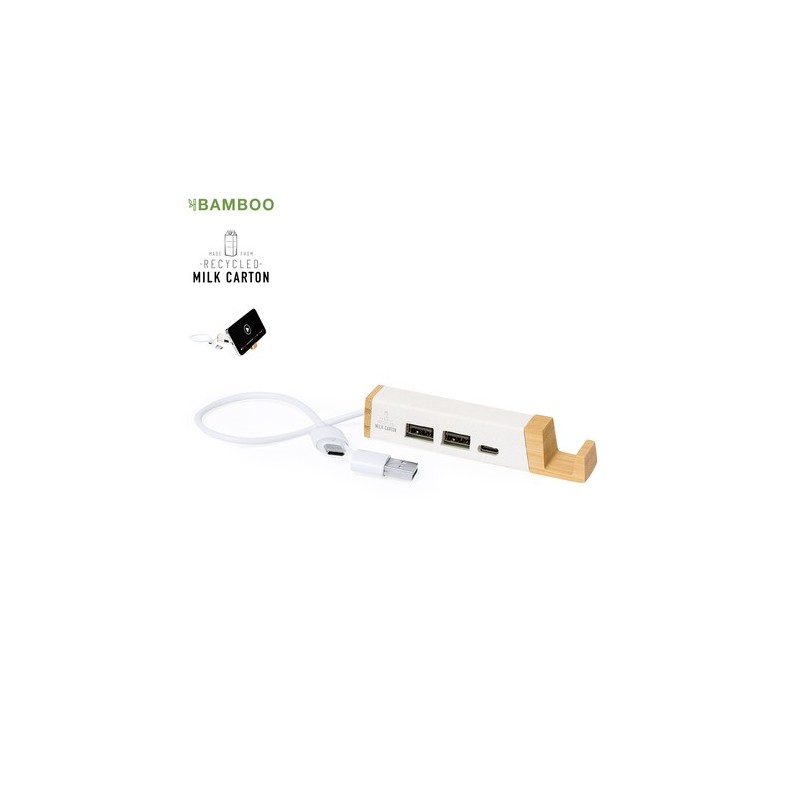 Port USB Éco-responsable High-Tech Personnalisé - Kartip pas cher Matières : bambou Couleurs : blanc personnalisable avec votre 