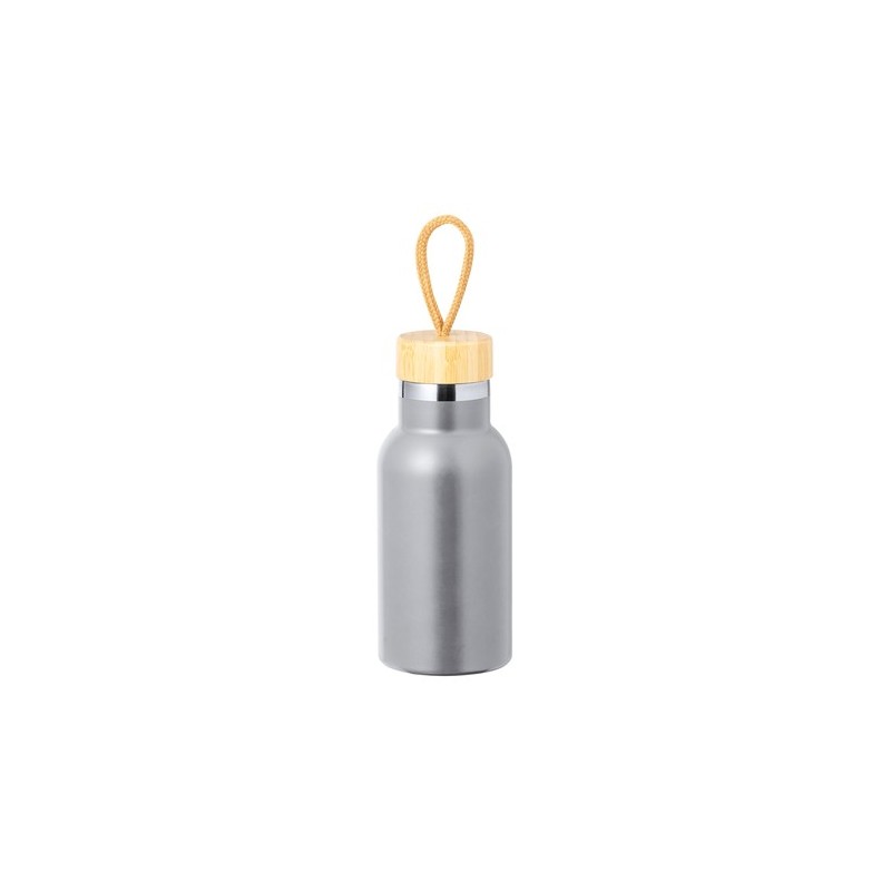 Bouteille Isotherme Éco-responsable Personnalisée 500ml - Flazer Matières : bambou Couleurs : argenté impression haute définitio