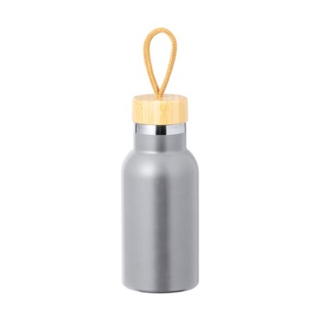 Bouteille Isotherme Éco-responsable Personnalisée 500ml - Flazer Matières : bambou Couleurs : argenté impression haute définitio