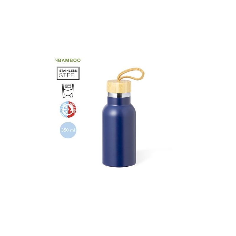 Bouteille Isotherme Éco-responsable Personnalisée 500ml - Flazer Matières : bambou Couleurs : argenté marquage laser ultra préci