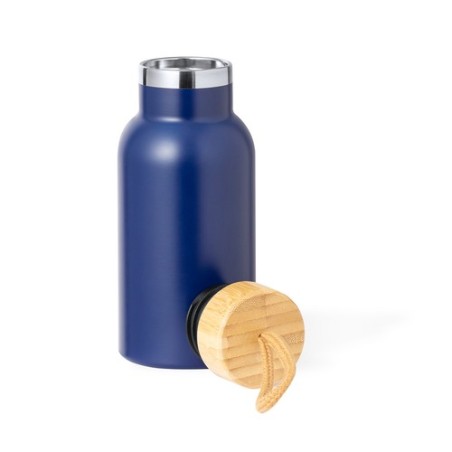 Bouteille Isotherme Éco-responsable Personnalisée 500ml - Flazer Matières : bambou Couleurs : argenté marquage couleur éclatante