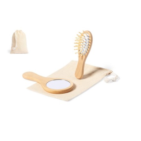 Set Éco-responsable de Miroir et Brosse Personnalisé Dianex pas cher Matières : bois