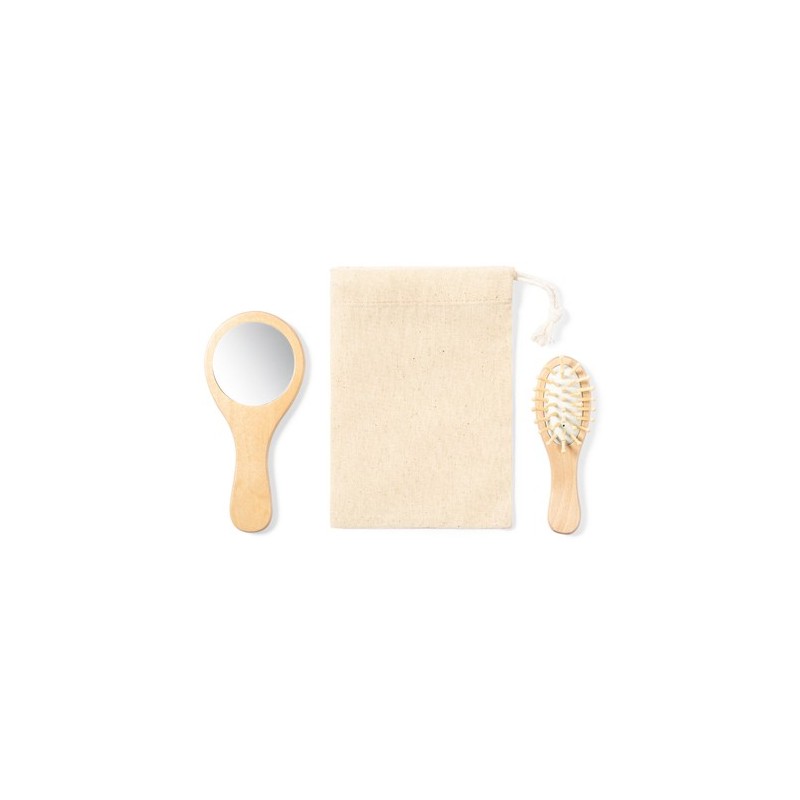 Set Dianex : Miroir et Brosse en Bois Naturel