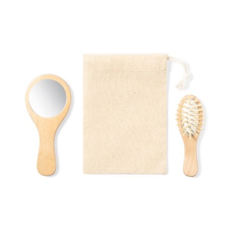 Set Éco-responsable de Miroir et Brosse Personnalisé Dianex pas cher Matières : bois personnalisable avec votre logo