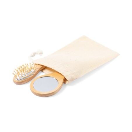 Set Éco-responsable de Miroir et Brosse Personnalisé Dianex pas cher Matières : bois marquage laser ultra précis