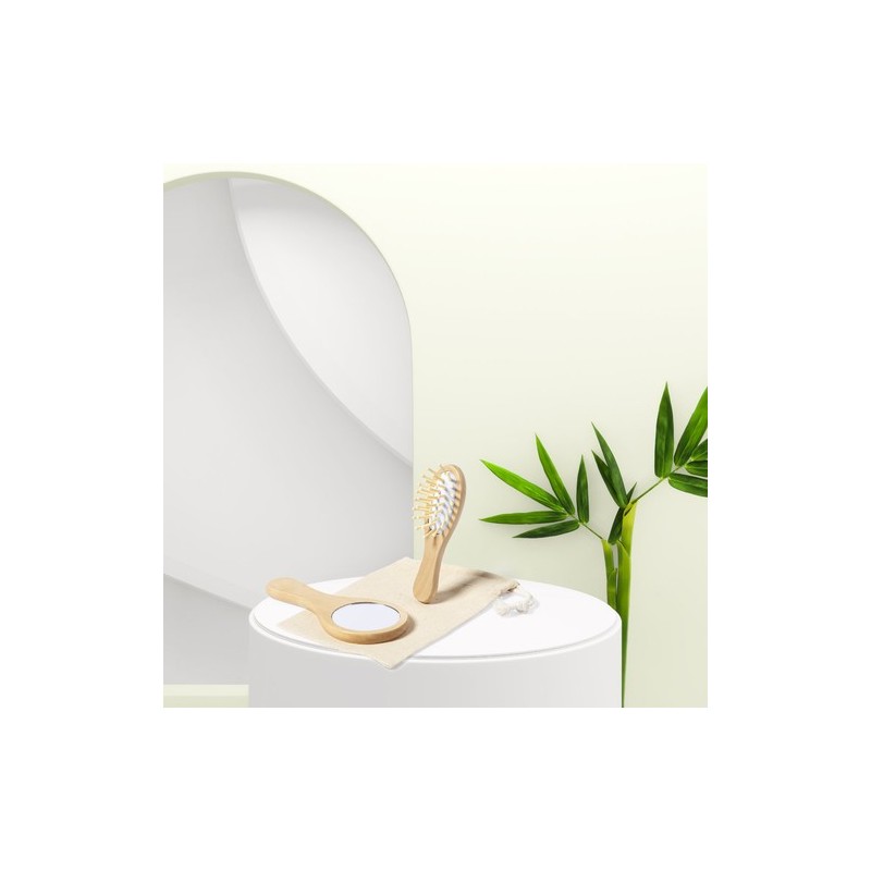 Set Éco-responsable de Miroir et Brosse Personnalisé Dianex pas cher Matières : bois objet promotionnel éco-responsable