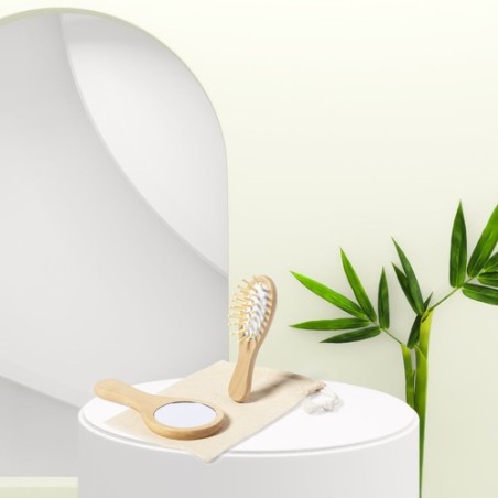 Set Éco-responsable de Miroir et Brosse Personnalisé Dianex pas cher Matières : bois objet promotionnel éco-responsable