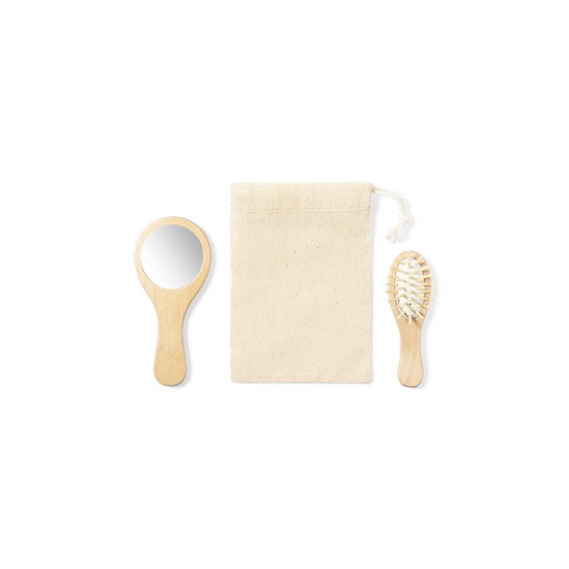 Set Dianex : Miroir et Brosse en Bois Naturel
