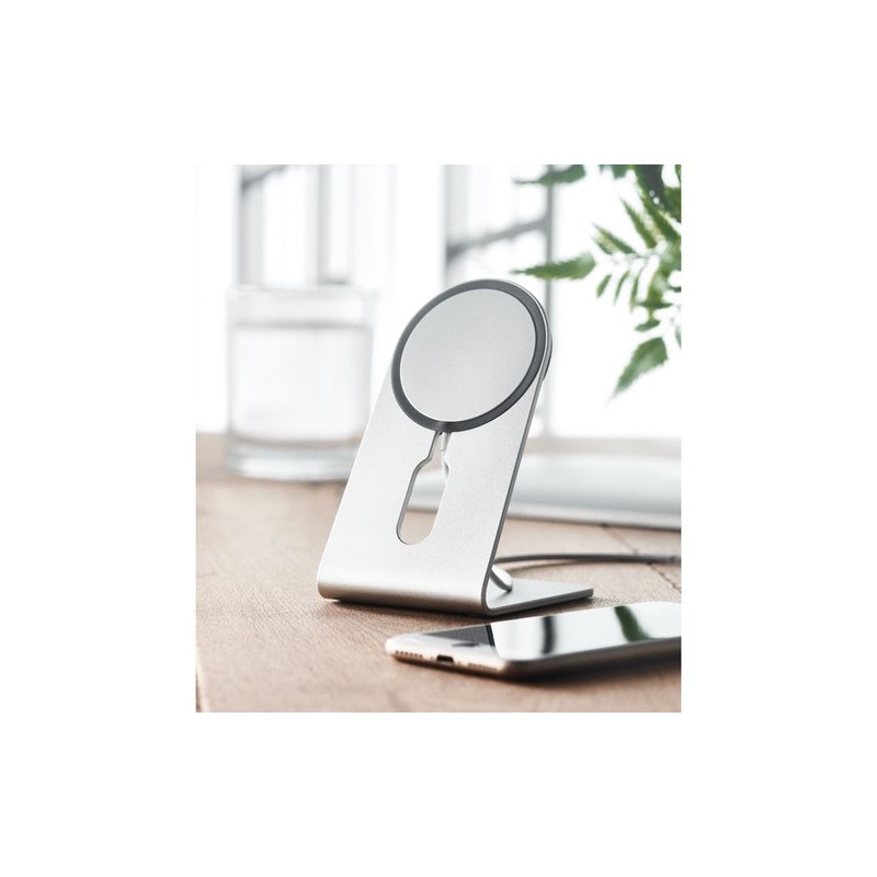 Chargeur portable magnétique personnalisé 15W pas cher - MELIS Matières : aluminium Couleurs : argenté mat livraison express 24h