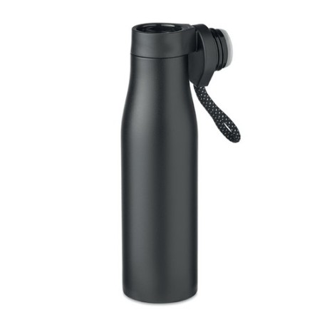 Bouteille isotherme double paroi personnalisée 600ml - URSUS Matières : acier inoxydable Couleurs : noir personnalisable avec vo
