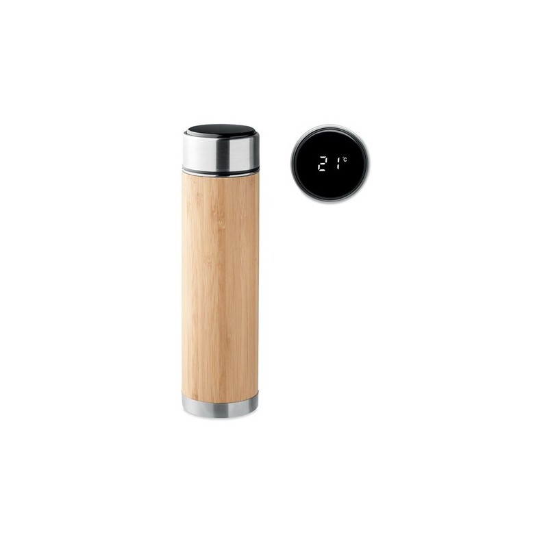 Bouteille isotherme personnalisée en acier double paroi 480 ml - PANAY Matières : acier inoxydable Couleurs : bois