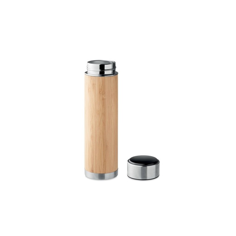 Bouteille isotherme personnalisée en acier double paroi 480 ml - PANAY Matières : acier inoxydable Couleurs : bois personnalisab