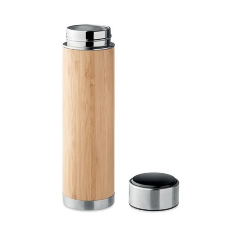 Bouteille isotherme personnalisée en acier double paroi 480 ml - PANAY Matières : acier inoxydable Couleurs : bois personnalisab
