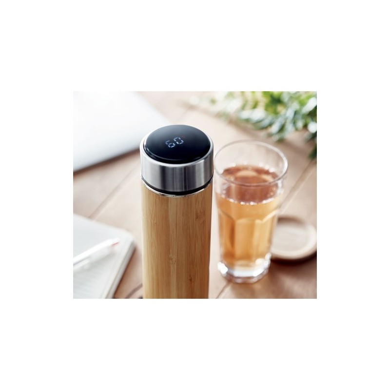 Bouteille isotherme personnalisée en acier double paroi 480 ml - PANAY Matières : acier inoxydable Couleurs : bois impression ha