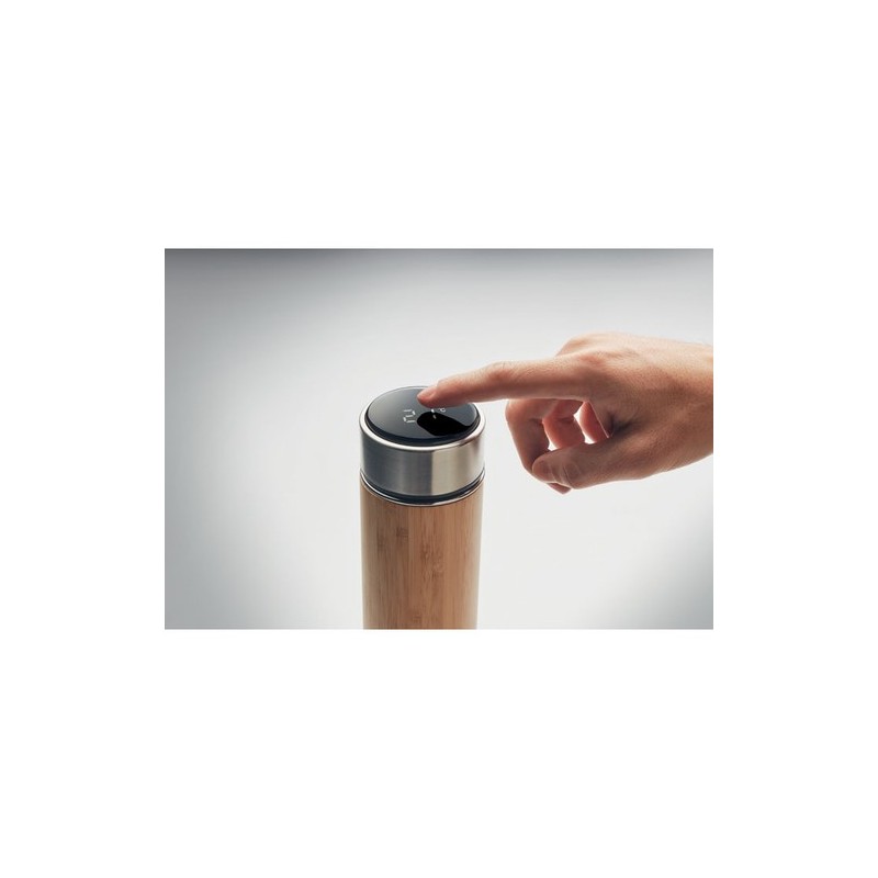 Bouteille isotherme personnalisée en acier double paroi 480 ml - PANAY Matières : acier inoxydable Couleurs : bois marquage lase