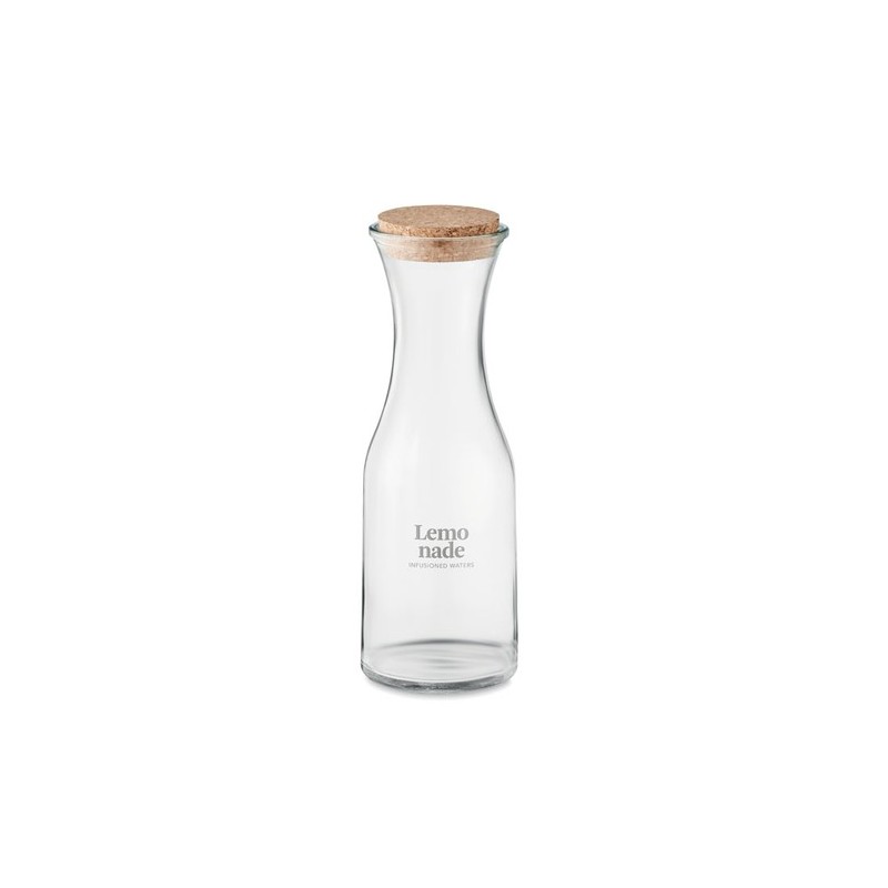 Carafe  en verre recyclé de 1L avec couvercle en liège - PICCA Matières : verre recyclé Couleurs : transparent impression haute 