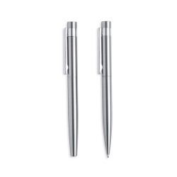 Set de Stylo et Roller Éco-responsable Personnalisé Kaylax Couleurs : argenté Matières : acier inoxydable recyclé