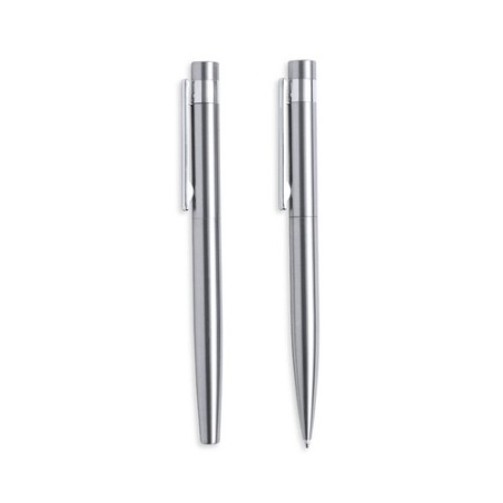 Set de Stylo et Roller Éco-responsable Personnalisé Kaylax Couleurs : argenté Matières : acier inoxydable recyclé