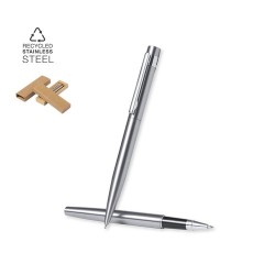 Set de Stylo et Roller Éco-responsable Personnalisé Kaylax Couleurs : argenté Matières : acier inoxydable recyclé 2