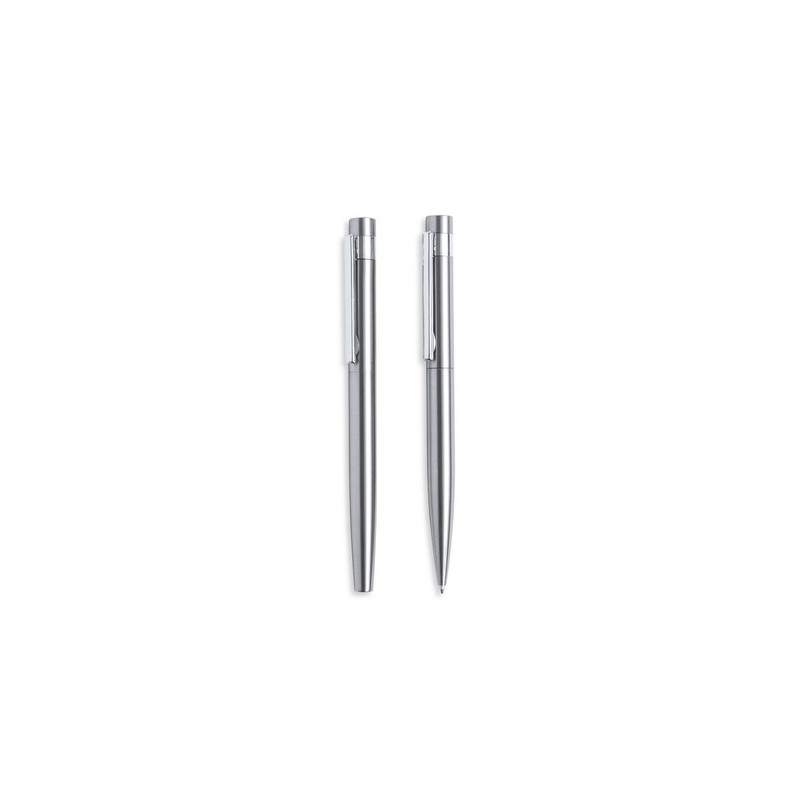 Set de Stylo et Roller Éco-responsable Personnalisé Kaylax Couleurs : argenté Matières : acier inoxydable recyclé cadeau entrepr