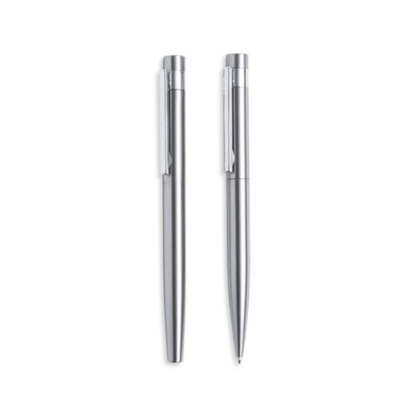 Set de Stylo et Roller Éco-responsable Personnalisé Kaylax Couleurs : argenté Matières : acier inoxydable recyclé cadeau entrepr
