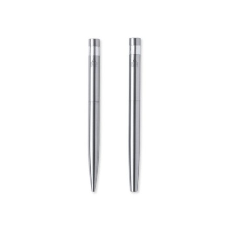 Set de Stylo et Roller Éco-responsable Personnalisé Kaylax Couleurs : argenté Matières : acier inoxydable recyclé impression hau