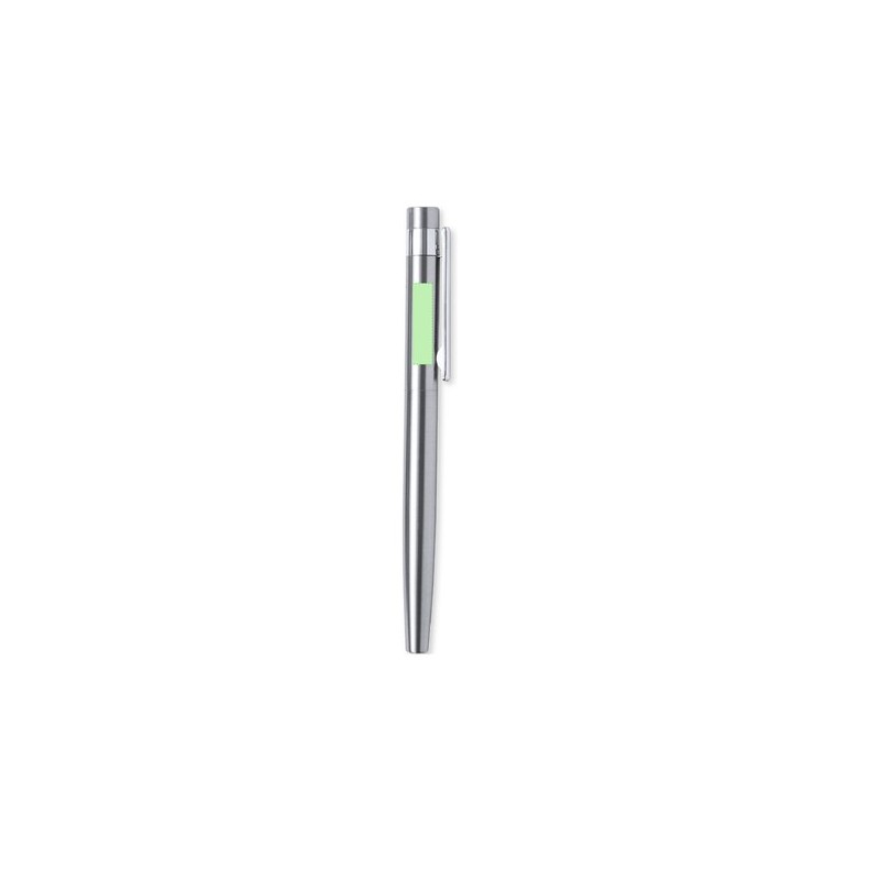 Set de Stylo et Roller Éco-responsable Personnalisé Kaylax Couleurs : argenté Matières : acier inoxydable recyclé impression log