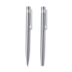 Set de Stylo et Roller Éco-responsable Personnalisé Kaylax Couleurs : argenté Matières : acier inoxydable recyclé personnalisabl