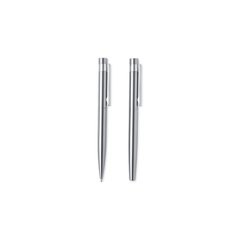 Set de Stylo et Roller Éco-responsable Personnalisé Kaylax Couleurs : argenté Matières : acier inoxydable recyclé personnalisabl