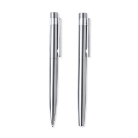 Set de Stylo et Roller Éco-responsable Personnalisé Kaylax Couleurs : argenté Matières : acier inoxydable recyclé personnalisabl