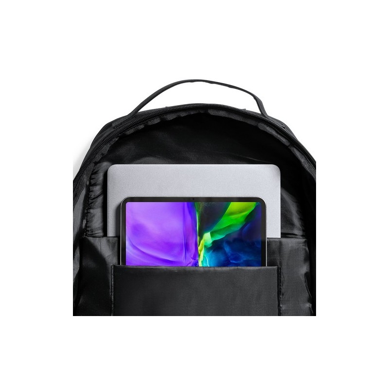 Sac à Dos Personnalisé Pratique et Durable Elanis Couleurs : noir Matières : polyester recyclé objet publicitaire robuste