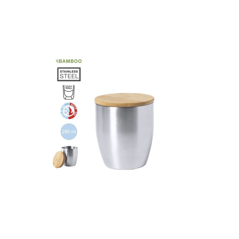 Gobelet Isotherme Éco-responsable Personnalisé en Verre Thermique Zasel Matières : bambou