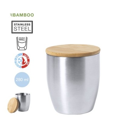 Gobelet Isotherme Éco-responsable Personnalisé en Verre Thermique Zasel Matières : bambou
