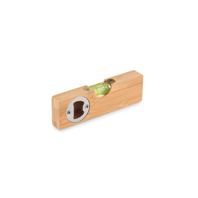 Niveau à bulle et décapsuleur personnalisé pratique SPIREN Matières : bambou Couleurs : bois