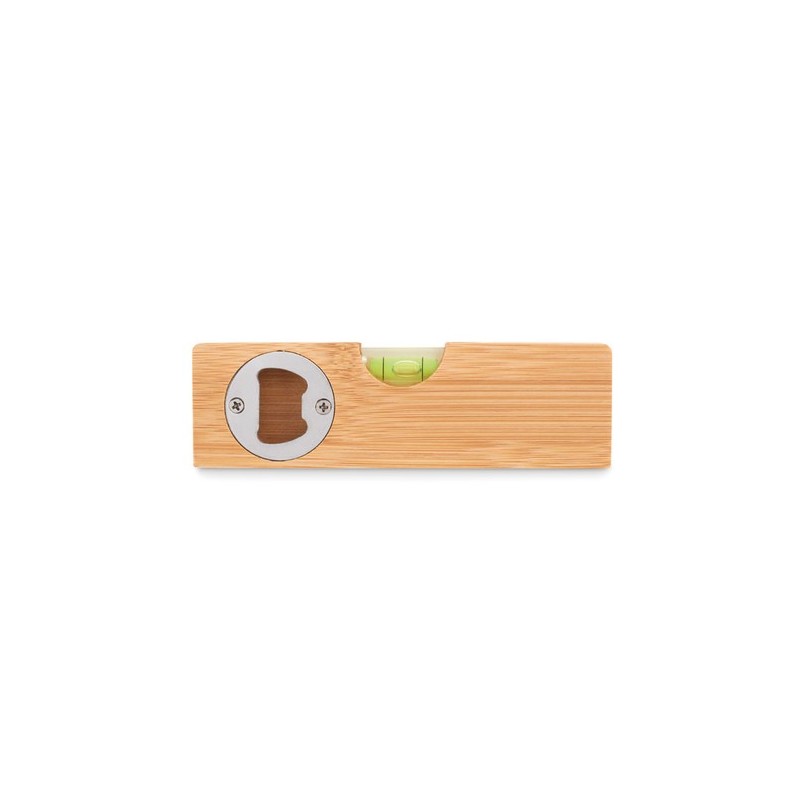 Niveau à bulle et décapsuleur personnalisé pratique SPIREN Matières : bambou Couleurs : bois personnalisable avec votre logo