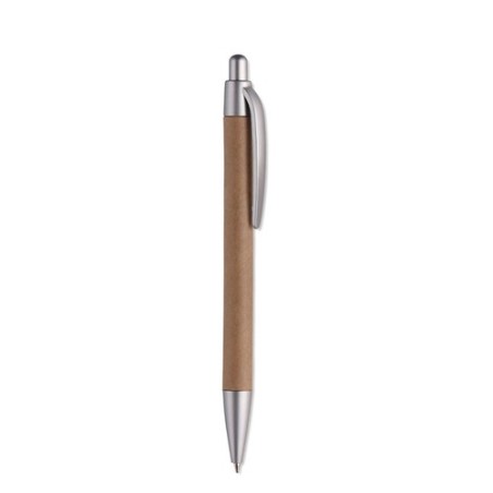 Stylo bille  et pratique en cart personnalisé PUSHTON Matières : papier Couleurs : argenté mat personnalisable avec votre logo