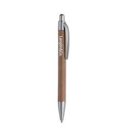 Stylo bille  et pratique en cart personnalisé PUSHTON Matières : papier Couleurs : argenté mat cadeau entreprise pas cher