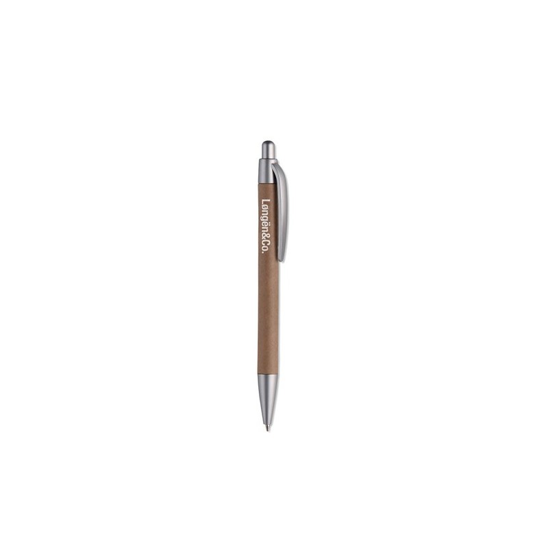 Stylo bille  et pratique en cart personnalisé PUSHTON Matières : papier Couleurs : argenté mat cadeau entreprise pas cher