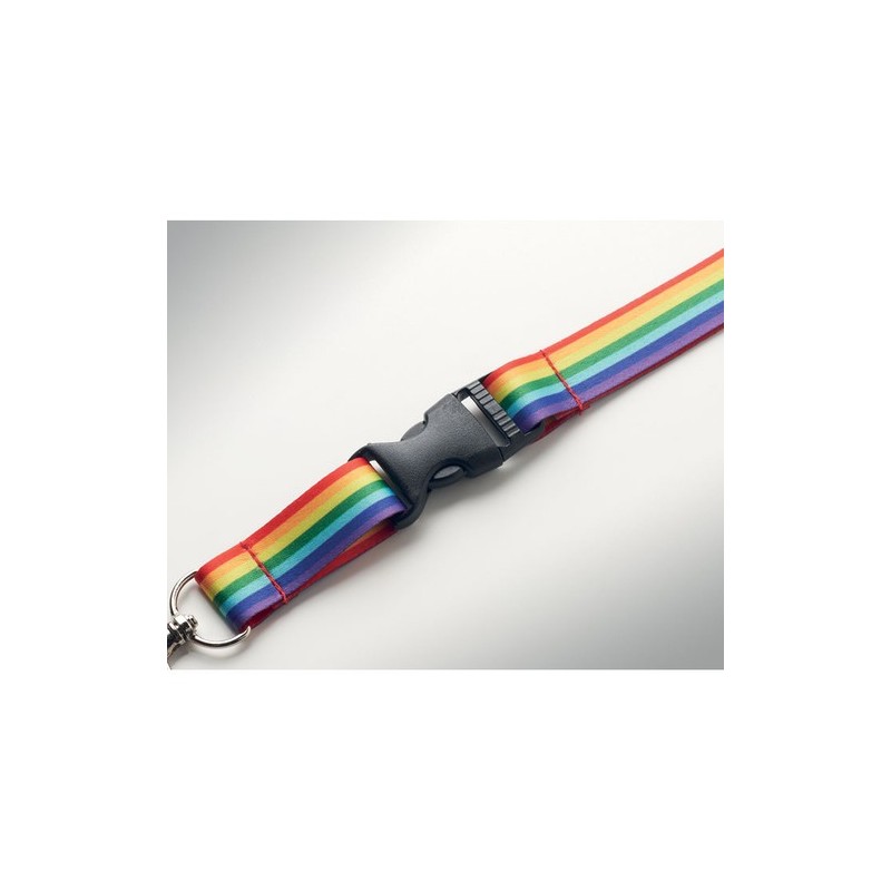 Lanyard Éco-responsable Arc-en-Ciel Personnalisé en RPET - BOWYARD Matières : PET recyclé Couleurs : multicolore impression haut