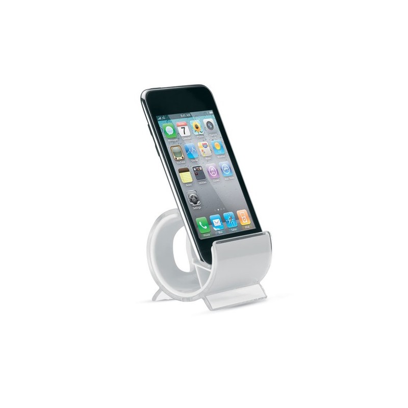 Support téléphone personnalisé pratique STANDIX pas cher Matières : polystyrène (PS) Couleurs : blanc marquage laser ultra préci