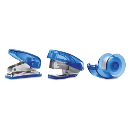 Set de papeterie en boîte plastique personnalisée BUROBOX Matières : polypropylène (PP) Couleurs : bleu transparent cadeau entre