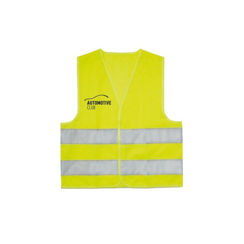 Veste haute visibilité personnalisée pour enfant MINI VISIBLE Matières : PET Couleurs : jaune personnalisable avec votre logo