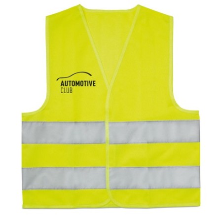 Veste haute visibilité personnalisée pour enfant MINI VISIBLE Matières : PET Couleurs : jaune personnalisable avec votre logo