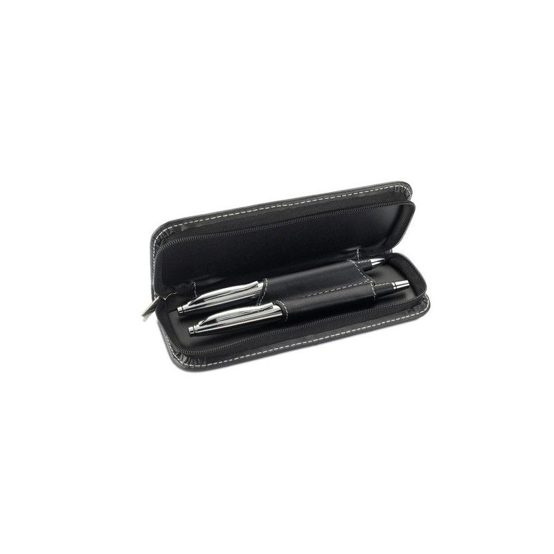 Parure de stylos roller et bille personnalisée élégante BALTIMORE Matières : PU Couleurs : noir