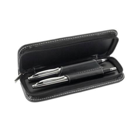 Parure de stylos roller et bille personnalisée élégante BALTIMORE Matières : PU Couleurs : noir